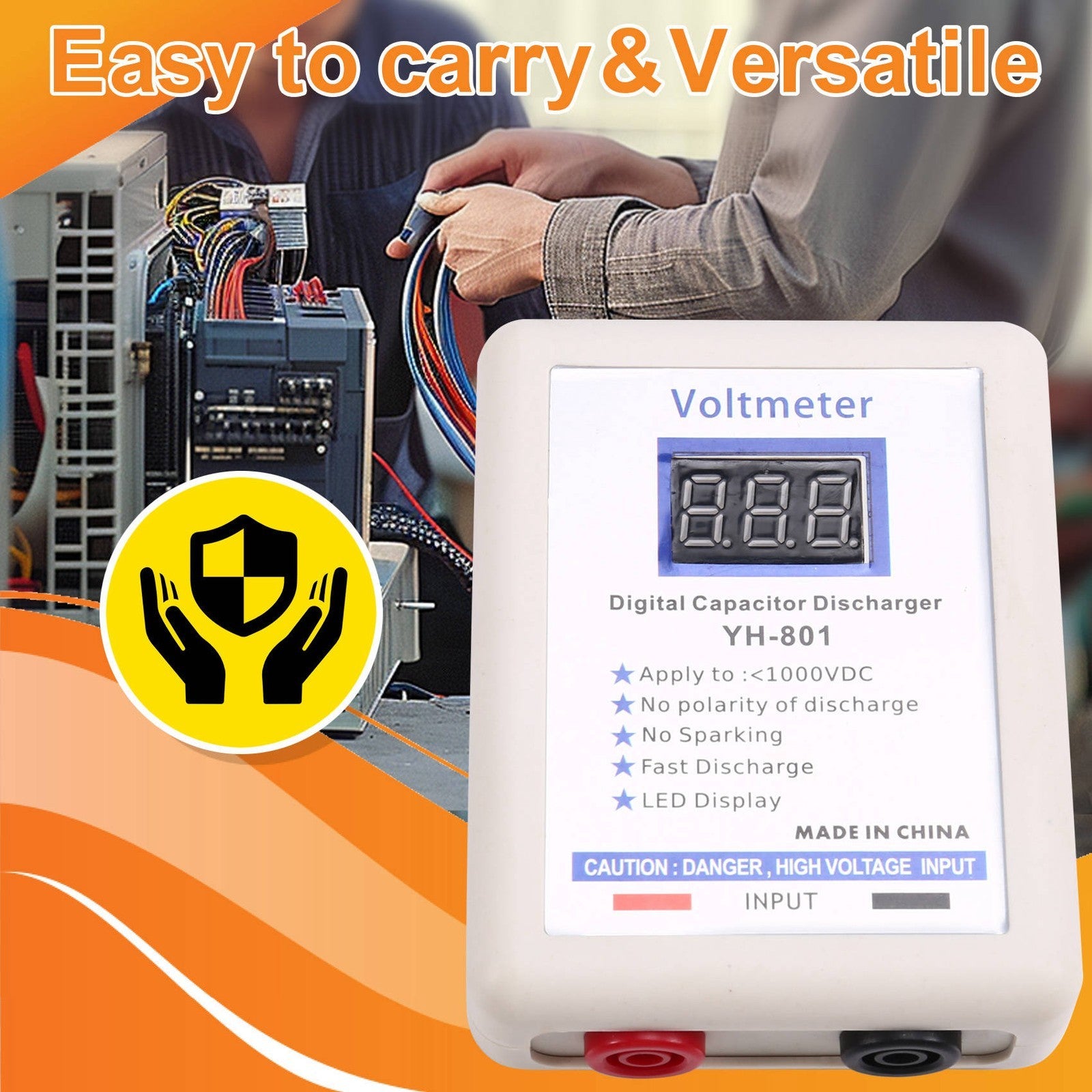 1000V Digital Capacitor Discharger Voltmeter Fast Discharging Tool Tester