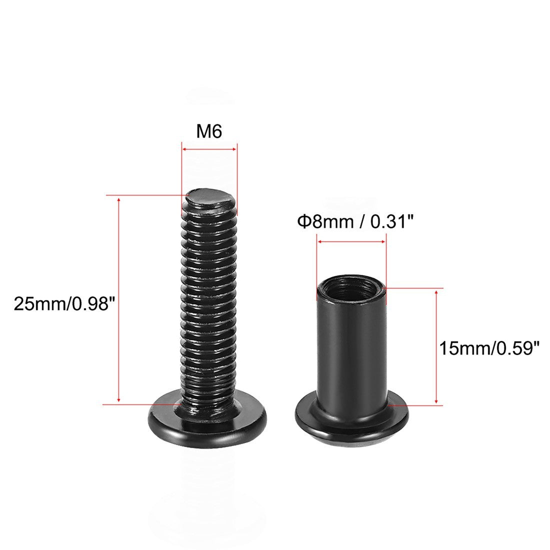 Screw Post Male M6x25mm Binding Bolts Carbon Steel Black 10 Sets