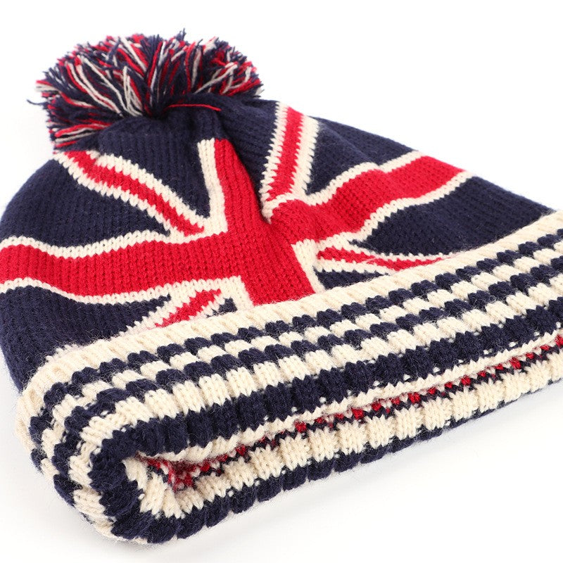 Knitted Woolly Hat Union Jack Unisex Adult Size British Flag Beany Cap UK