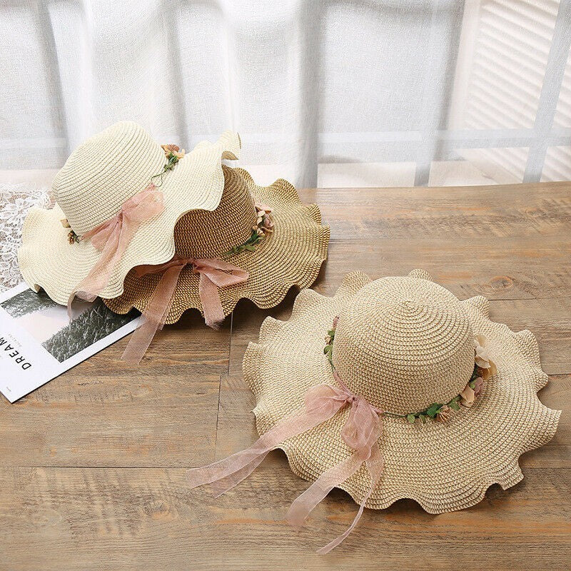 Womens Summer Sun Beach Floppy Floral Straw Hat Ladies Foldable Large Brim Hats