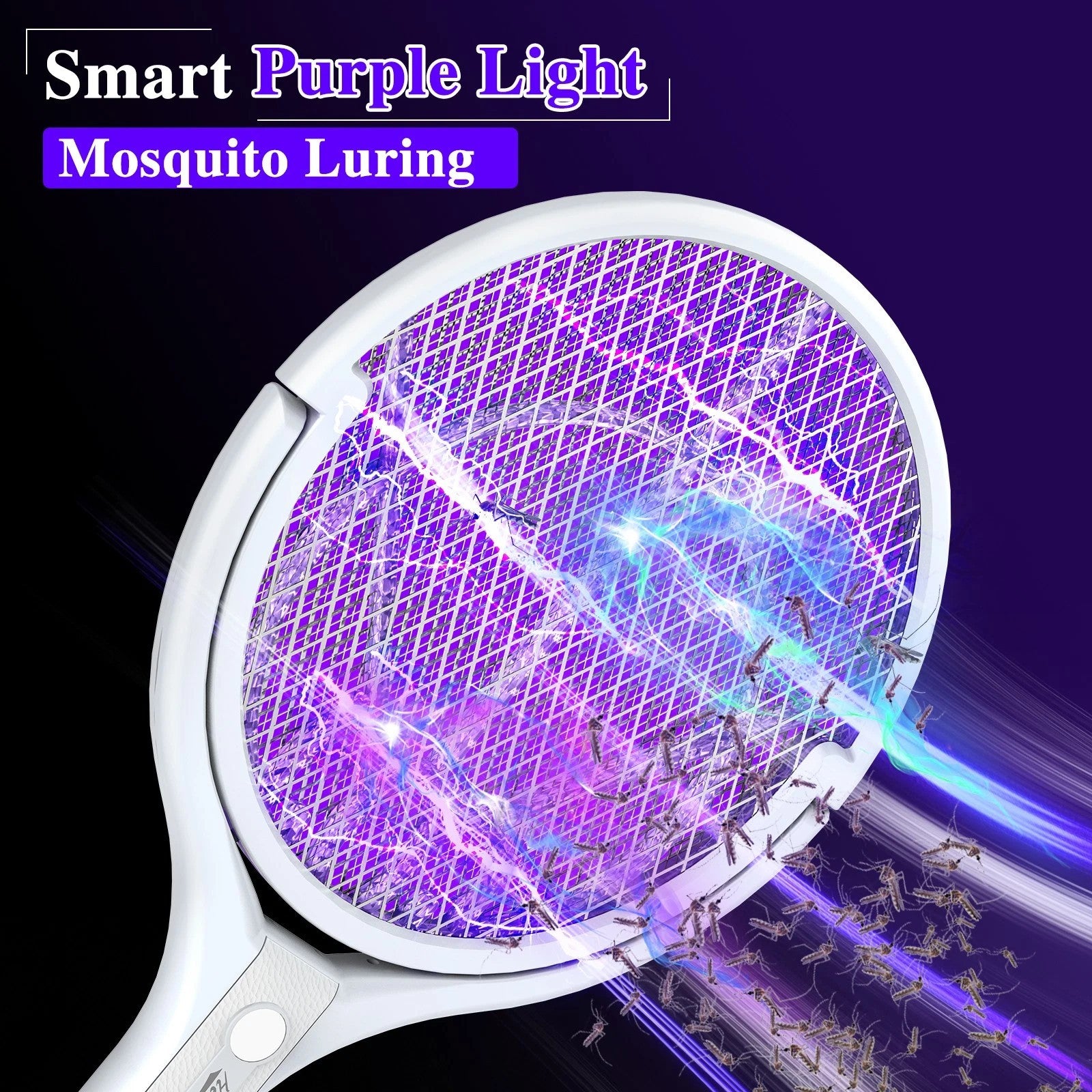 4000V Electric Fly Swatter Racket Rechargeable Bug Zapper Telescopic Extension
