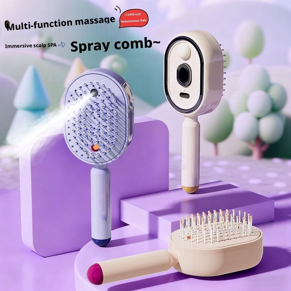 Electric Spray Air Cushion Massage Comb,Self-Cleaning Anti-Tangle Electric Brush