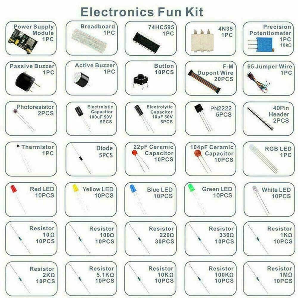 Electronic Component Starter Wire Breadboard LED Buzzer Resistor Transistor Kits