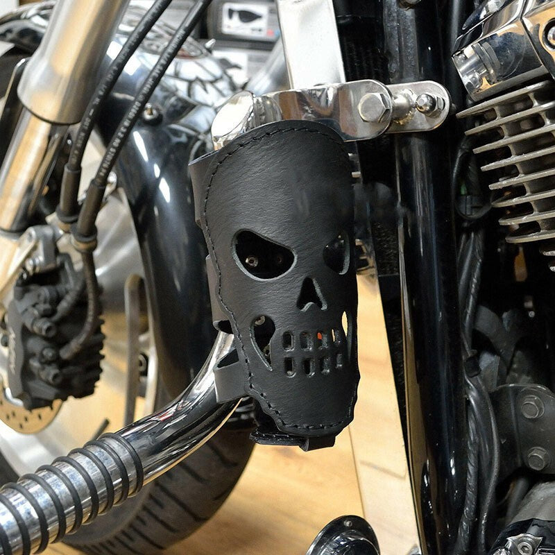 Motorcycle Skull Cup Holder Biker Custom PU Leather Cup Drink Can Bottle Holder