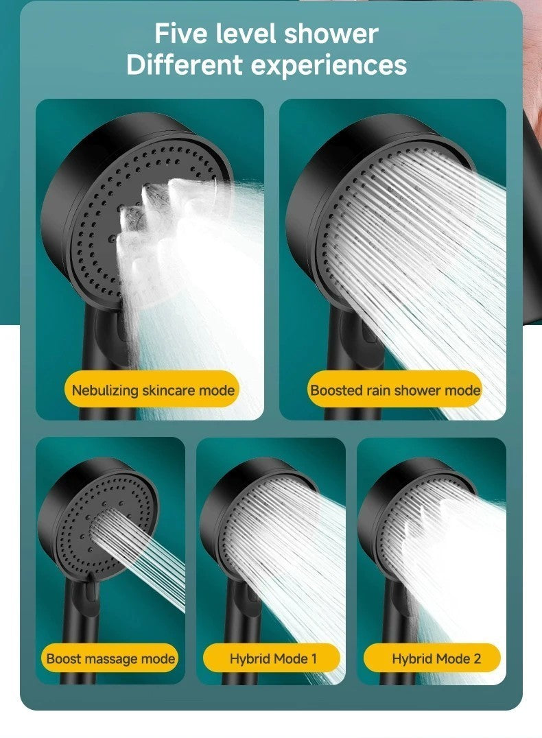 5-Mode Pressure Boost Shower Head Adjustable Large Nozzle High Flow UK
