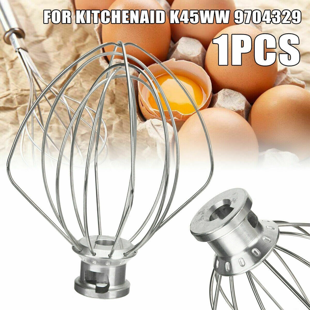 Stainless Steel K45WW 6 Wire Whip 4.5Qt Mixer Attachment Whisk For Kitchen Aid