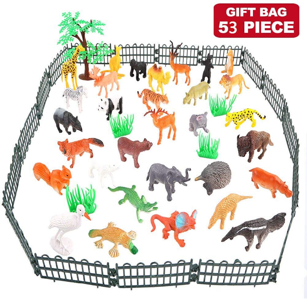 53 Pieces Zoo Animals Playset Mini Wild Animal Figures for Holiday Gift Kids