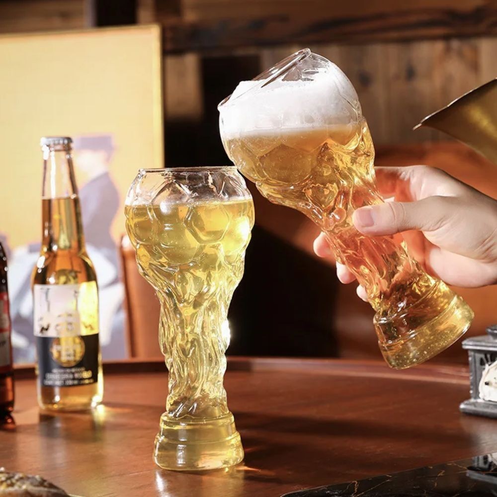 Football Trophy Beer Glass Cup 450 World Cup Shape Pint Bar Drinking Mug