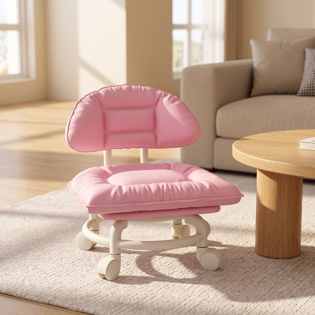 Rolling Stool with Backrest Low-Height Mobile Chair with Cushion Comfortable