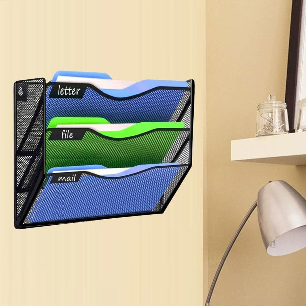 Mesh Wall File Organizer Wall Mounted Holder Clipboard Storage Magazines Rack 3