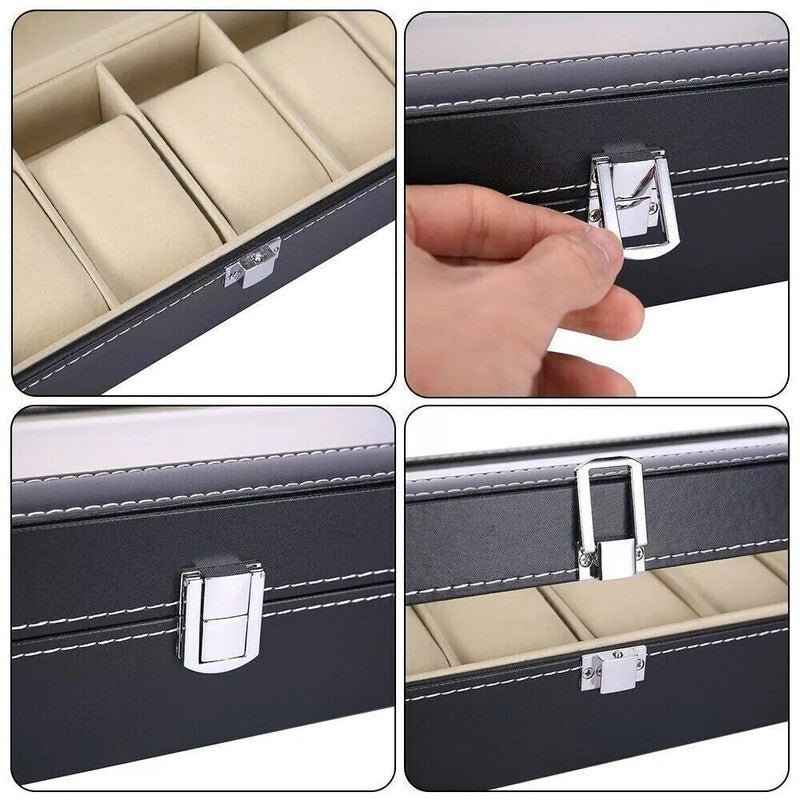 Mens 12 Grids Watch Display Case Watch Box Collection Storage Holder Box Women