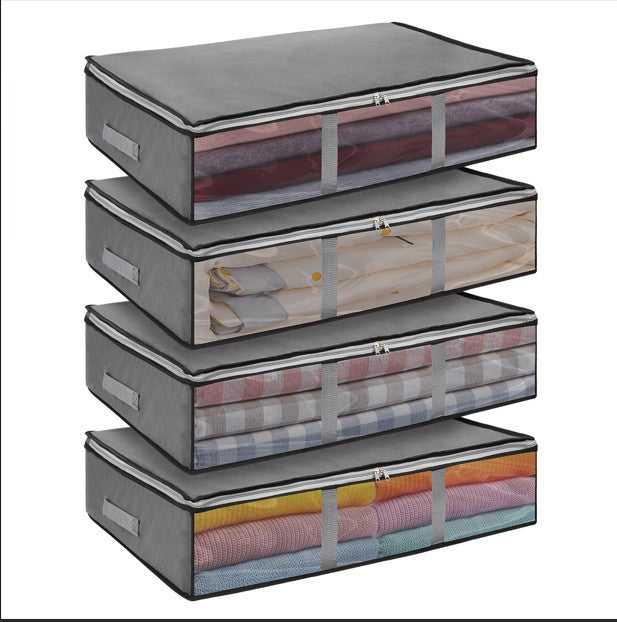 4 Packs Foldable Under-Bed Storage Boxes with Lid Fabric Underbed Containers UK