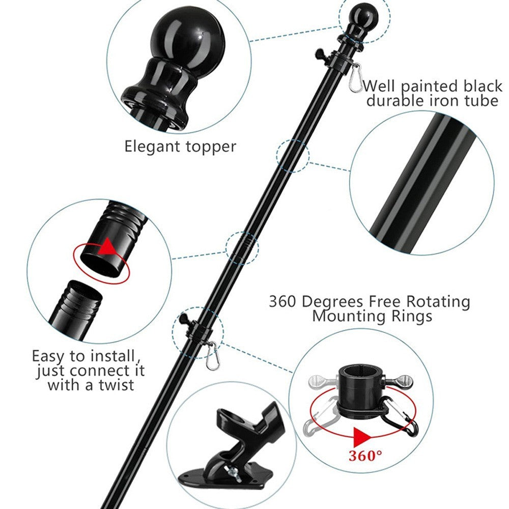 6FT Wall Mounted Adjustable Flag Pole Kit Black Stainless Steel Mounting Bracket