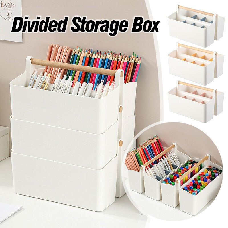 Stationery Pen Compartment Storage Box Wooden Handle Remote Control Storage Box