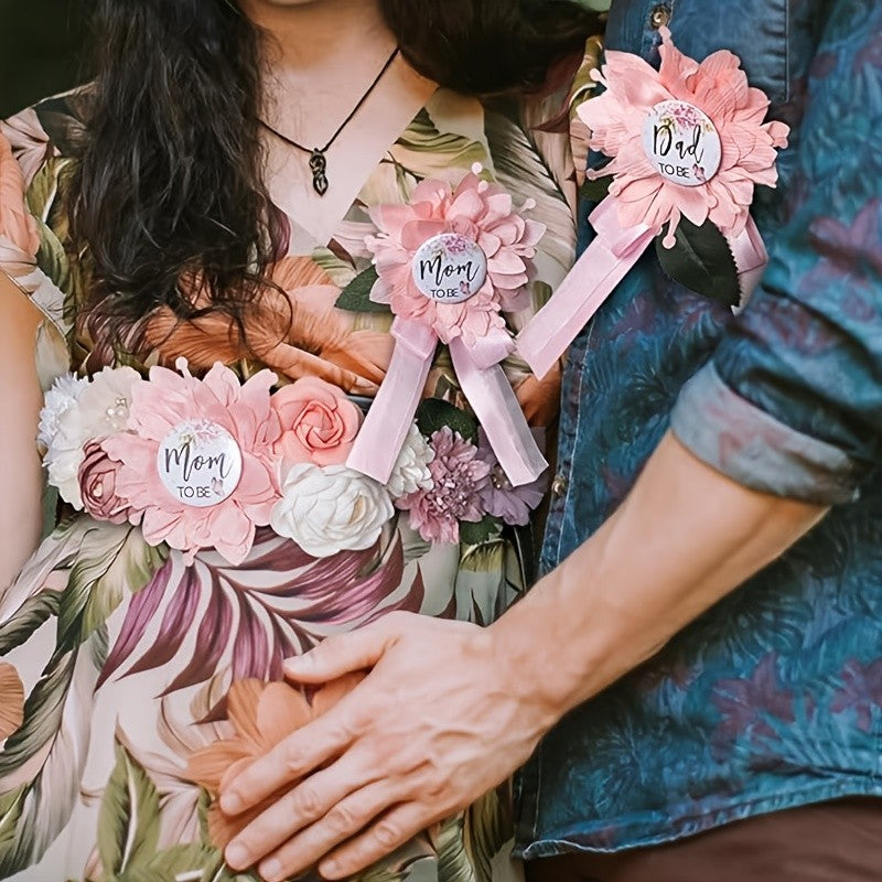 3pcs Expectant Mothers Belts And Badges Mom And Dad Flower Belts Maternity Sets