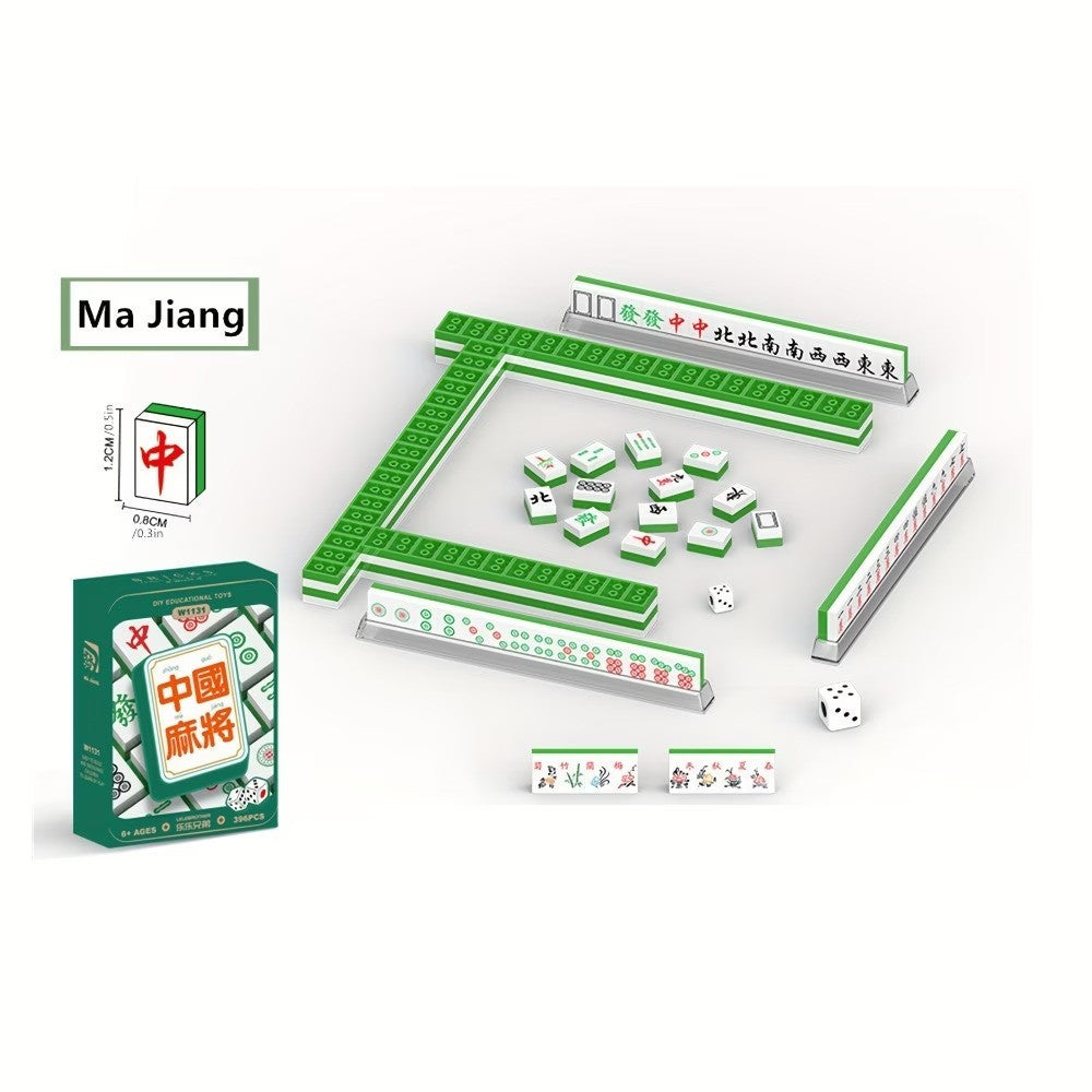 Portable Mini Mahjong Travel Set, Compact Tabletop Game with 4 Racks for Adults