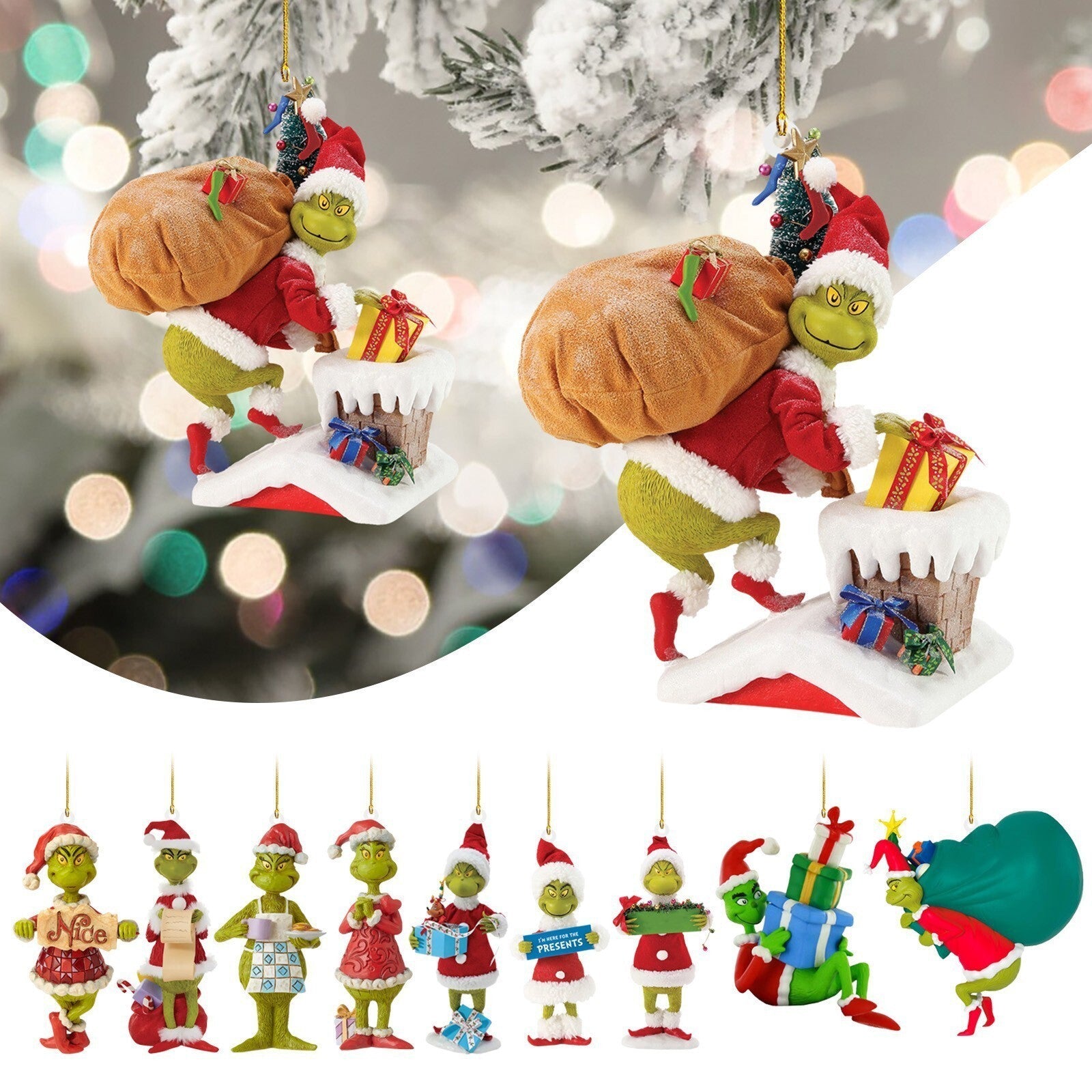 19X Merry Christmas Grinch Ornament Xmas Tree Hanging Figure Decoration Pendants