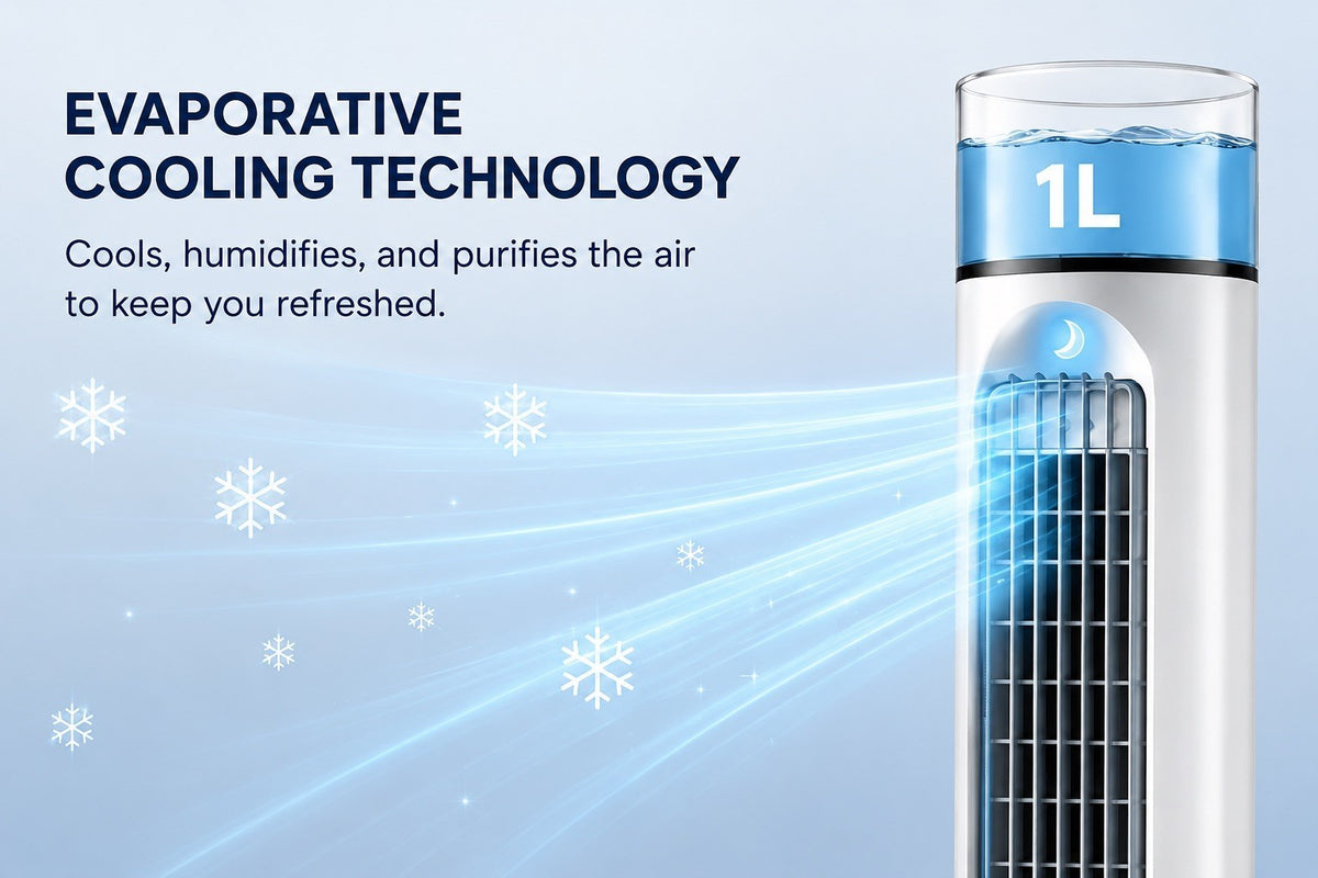 Bladeless Tower Fan Air Conditioning, Cold Fan with Remote Control, 90° White