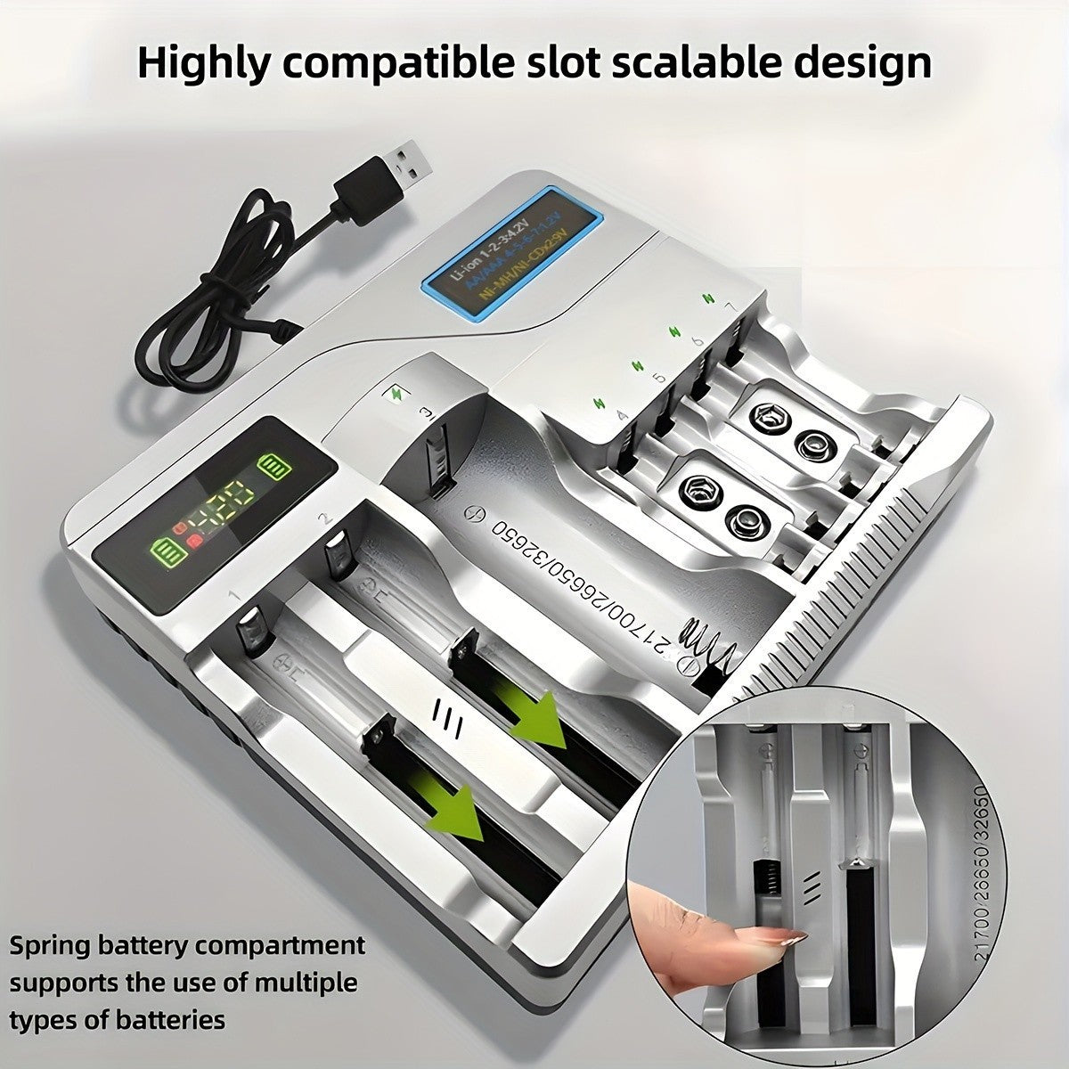 For 3A Rechargeable Batteries Universal Multi Solt USB Plug Fast Battery Charger