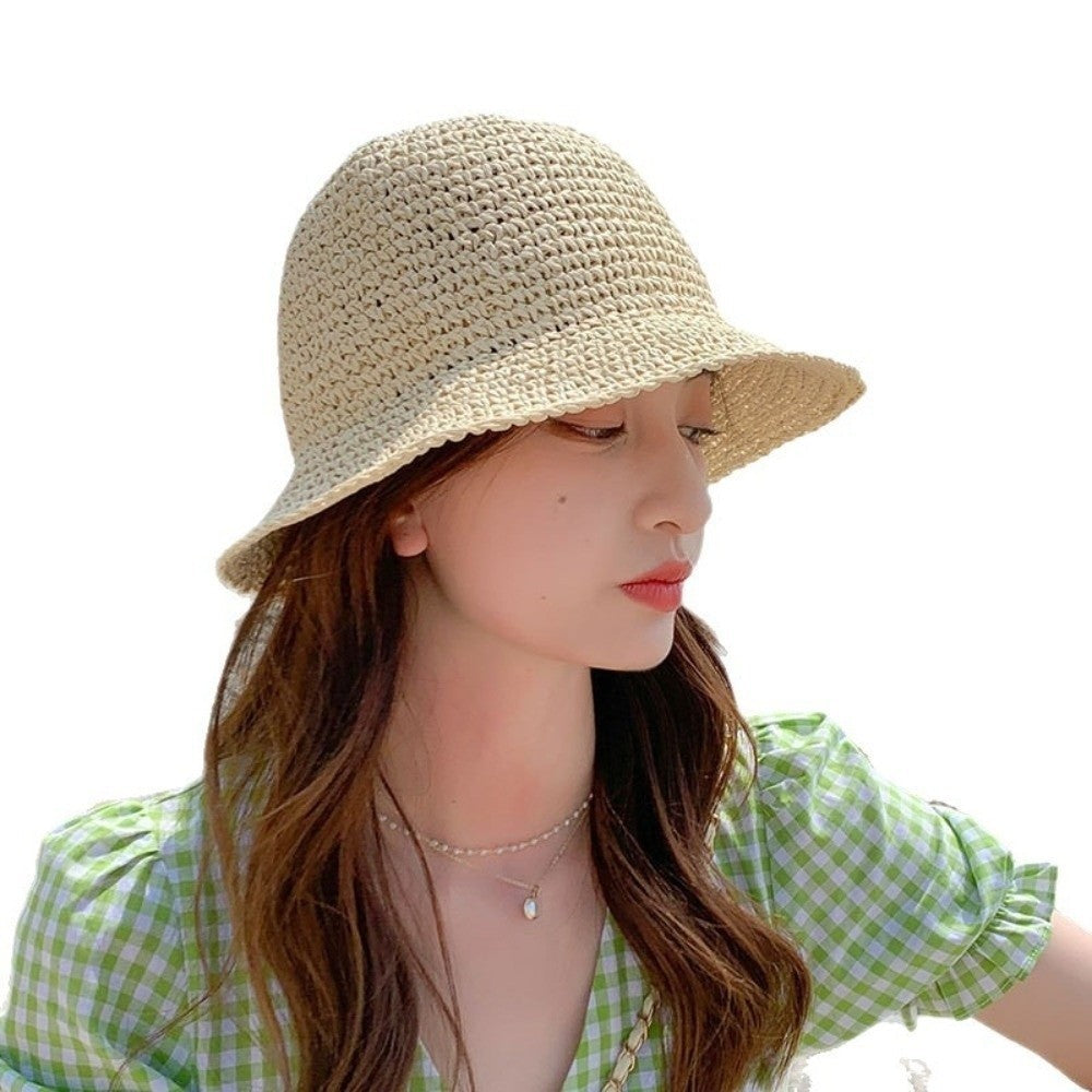 UV Protection Straw Bucket Hat Foldable Fisherman Hat  for Women Beach
