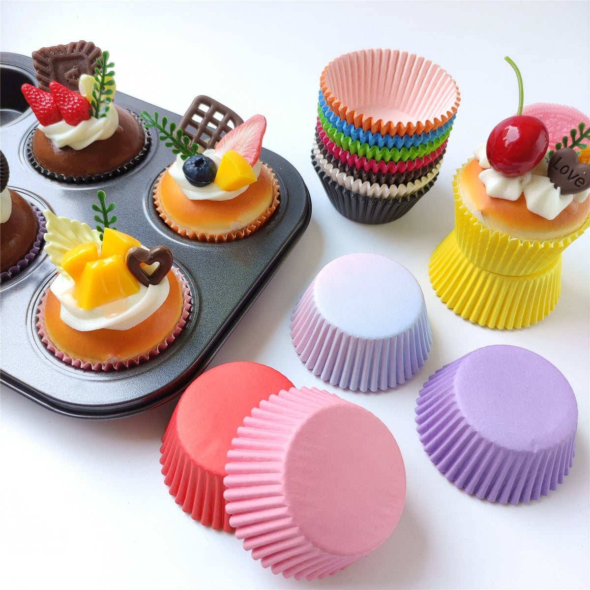 100 Mixed Colours Cupcake Cases Baking Muffin Cake Standard Size Bulk Pack