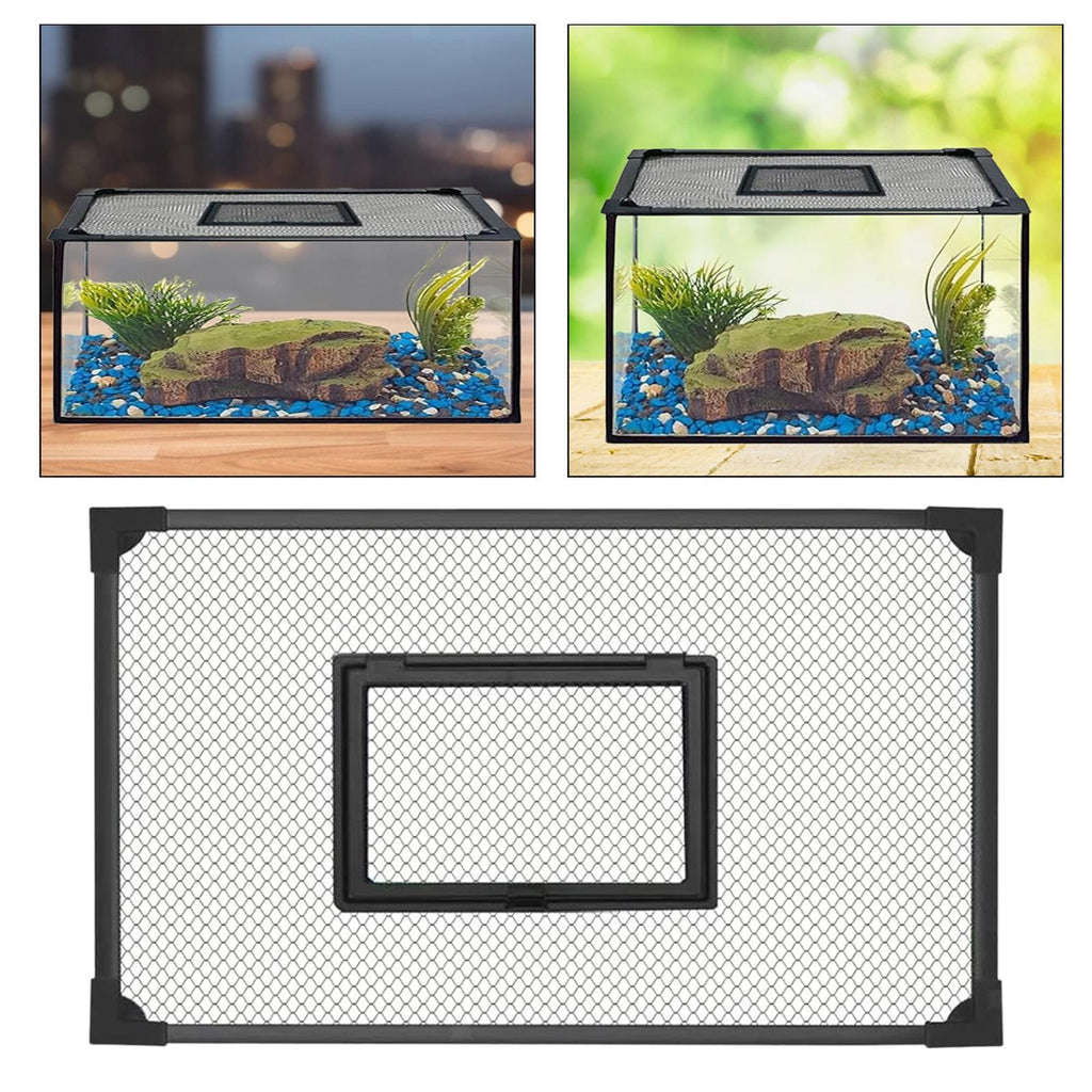 Fish Tank Lid Self Assembly Anti Jump Net Cover Magnetic Black Aquarium Hood