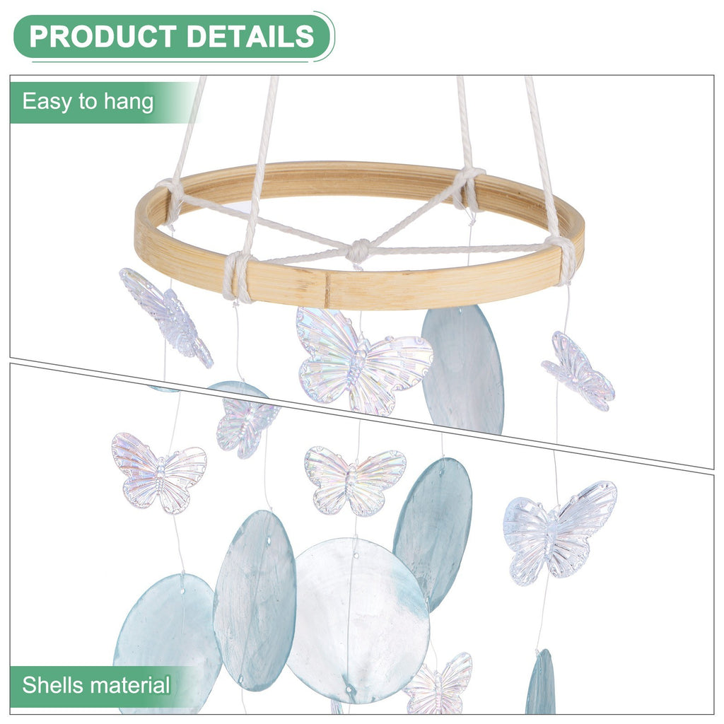 Shell Wind Chime for Outside, Butterfly Sea Glass Shell Wind Chime