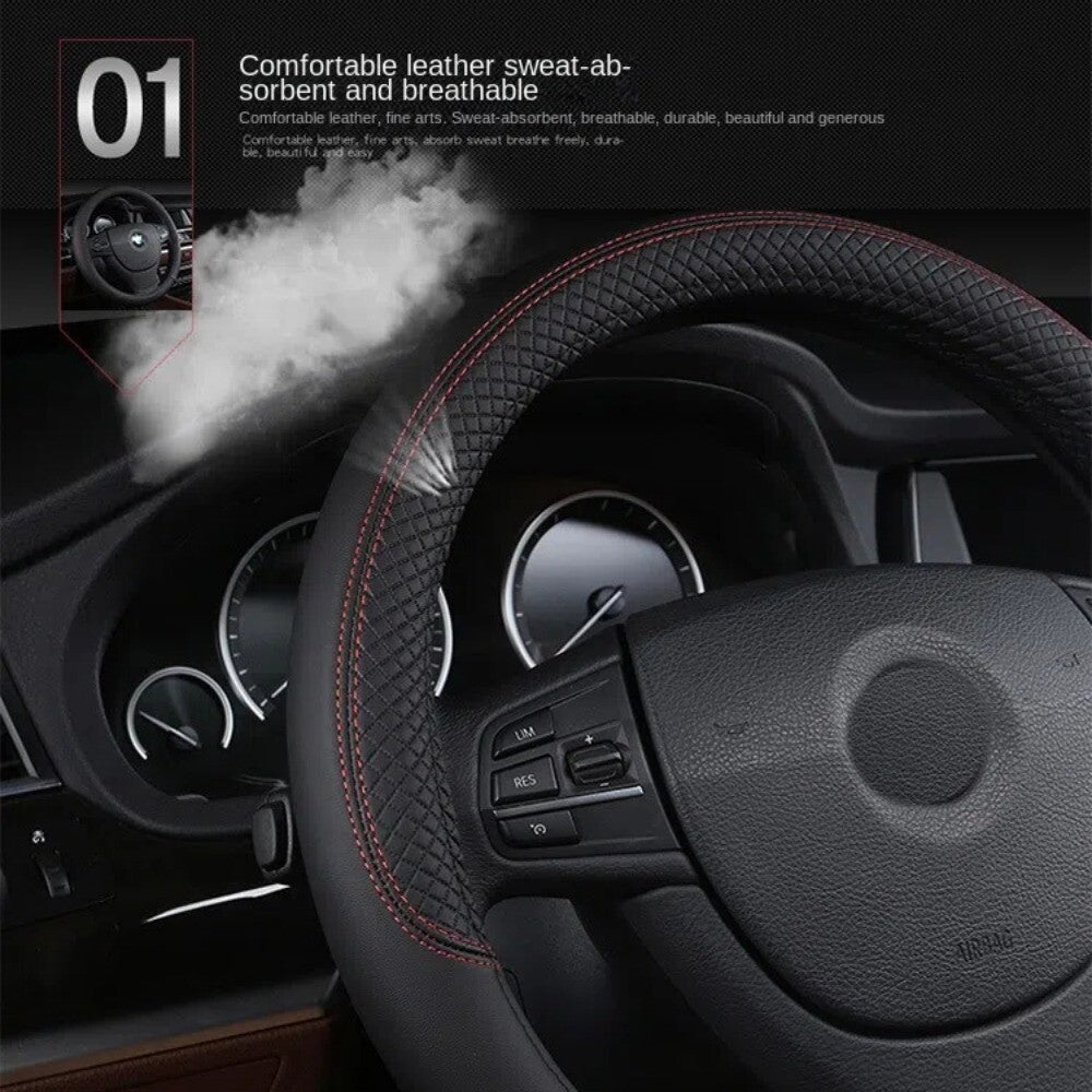 PU Leather Steering Wheel Cover 38cm Steering Cover  Car Interior Decoration