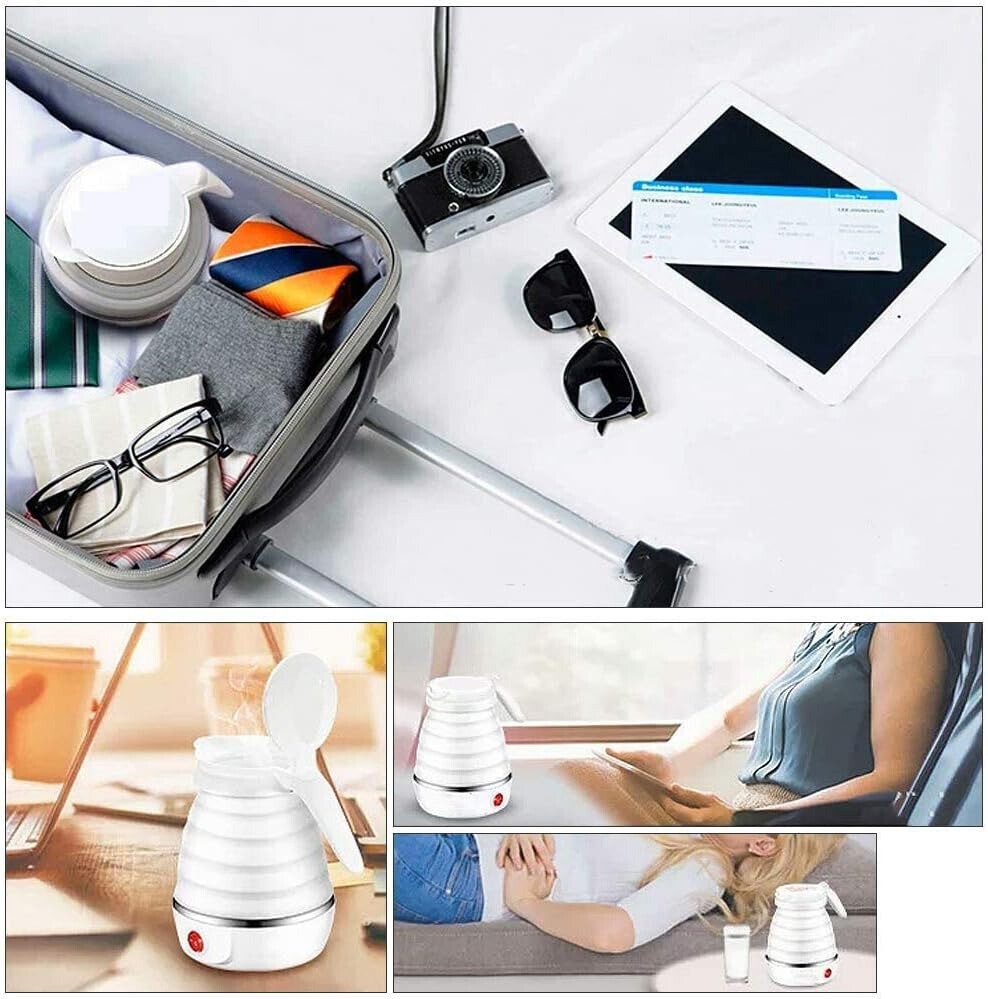 600ML Collapsible Travel Electric Water Kettle Folding Camping Caravan Silicone