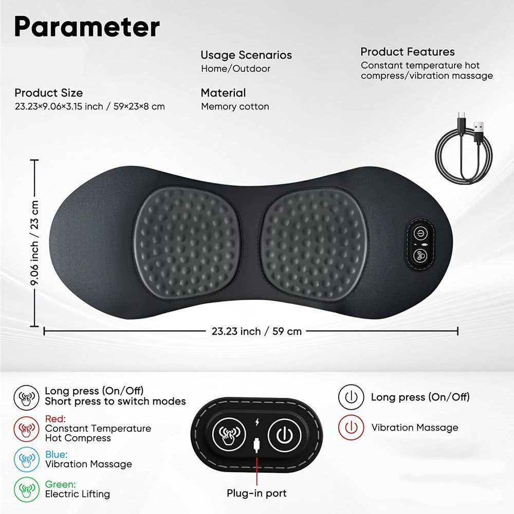 3-in-1 Electric Lumbar Support Pillow with Heat,Vibration &Traction,Waist Relief