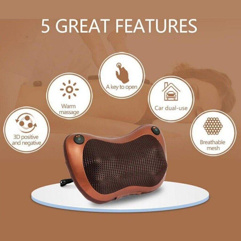 8 Kneading Electric Massagers Pillow Shiatsu Neck Back Cushion Lumbar Home Car