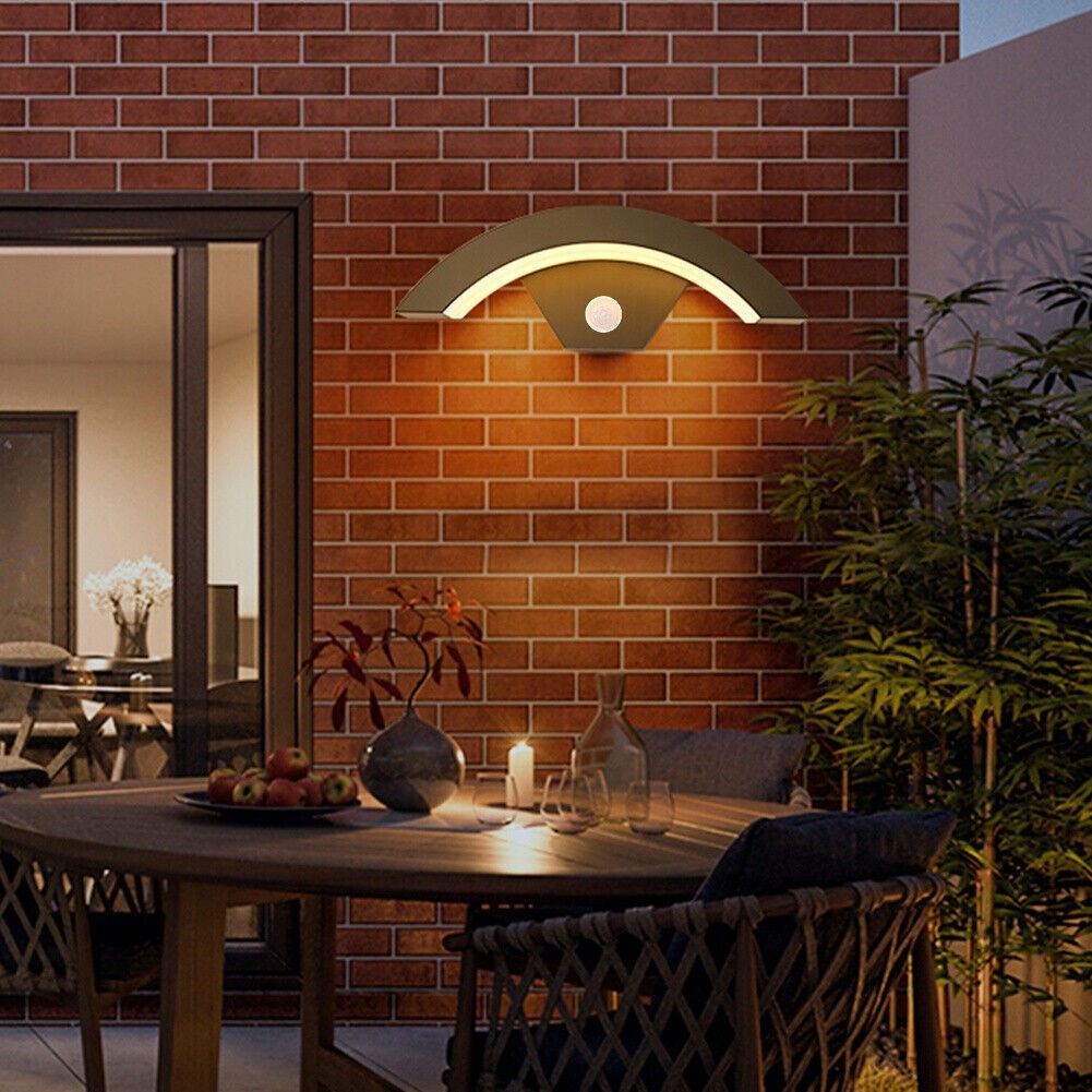 Modern Curved Outdoor LED Wall Light PIR Motion Sensor Lamp Outside Garden Porch