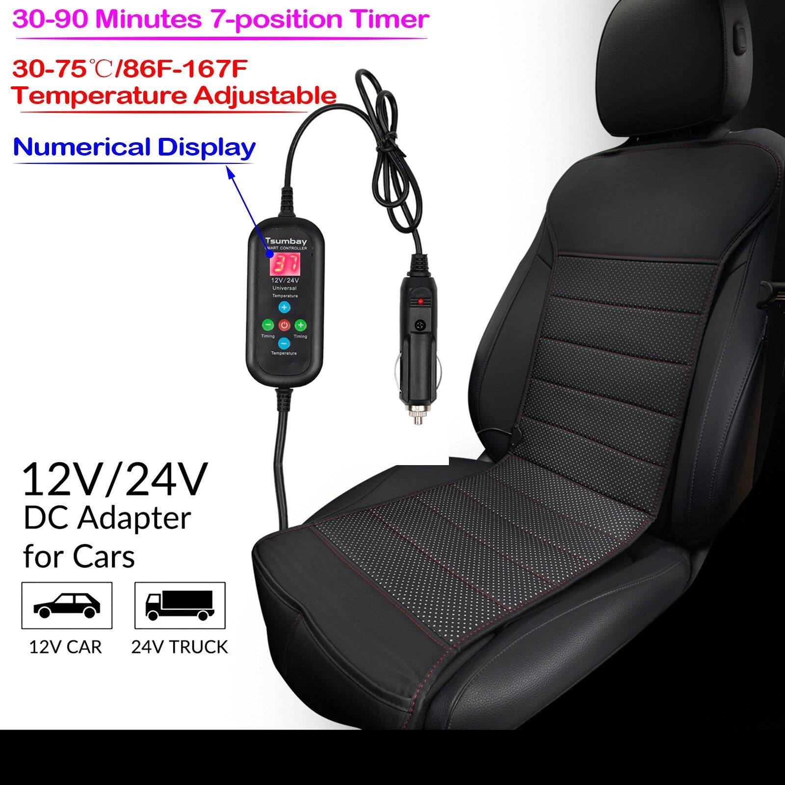 Universal 12V Car Seat Pad Cushion Cover Heating Heater Warm Heated Cold Winter