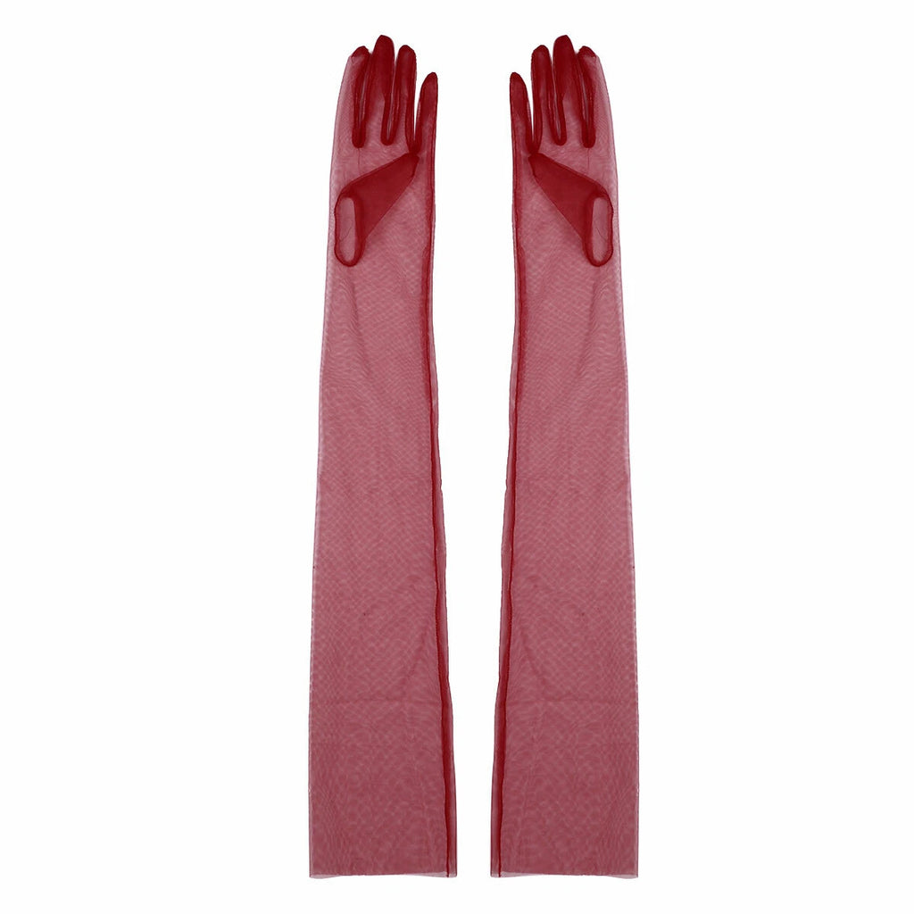 Women Sheer Mesh Full Finger Long Gloves Arm Opera Wedding Bridal Sun Protection