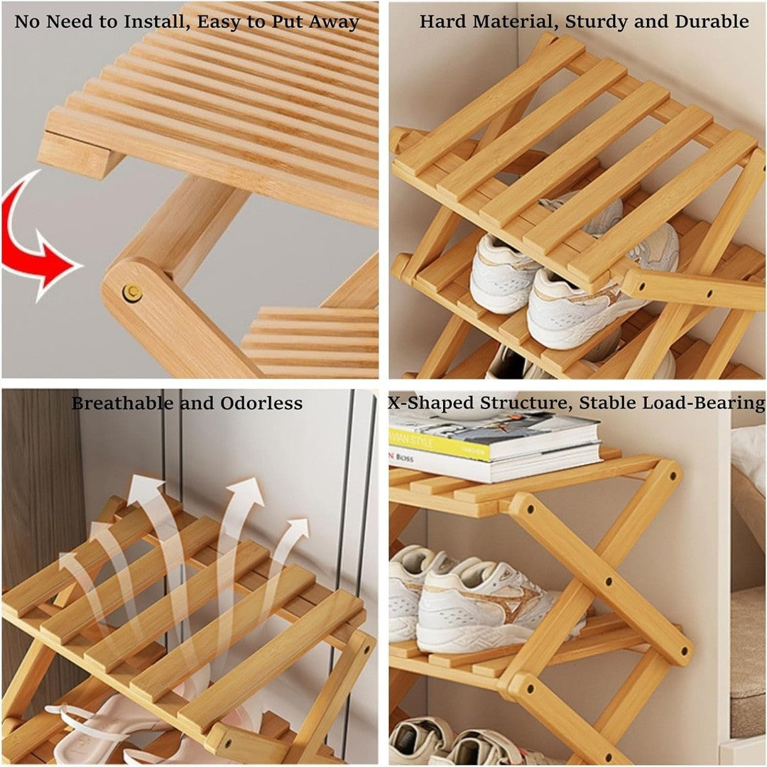 7 Tier Vertical Bamboo Folding Shoe Rack Storage Organizer Stand Corner Shelf UK