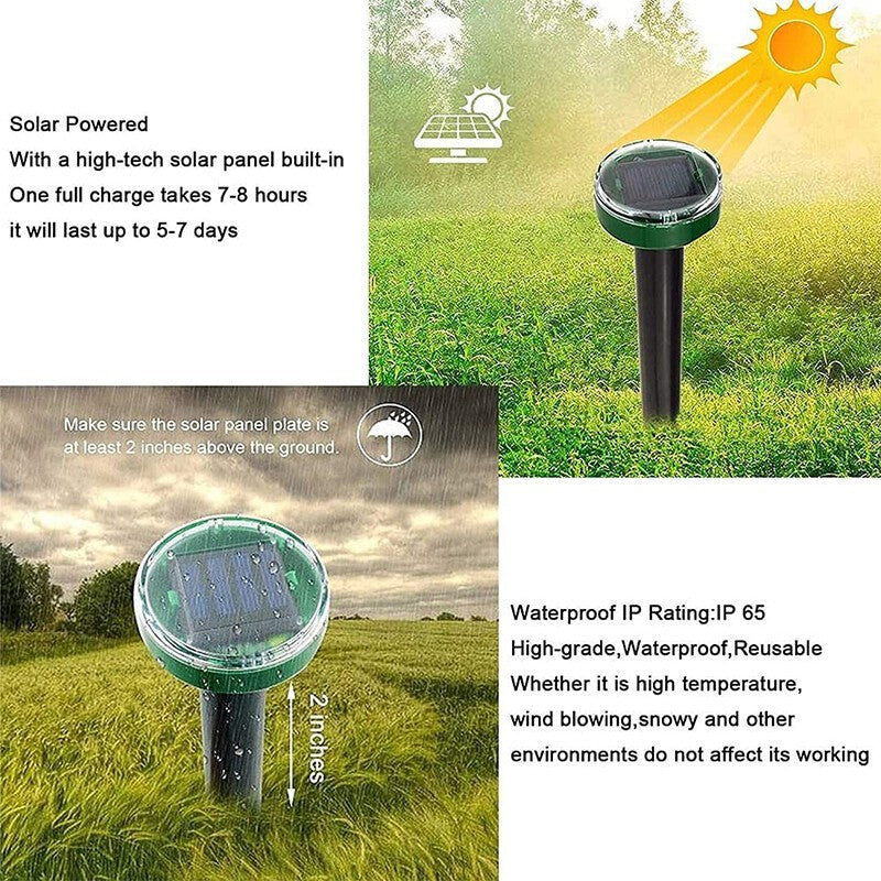 2-4PCS Solar Ultrasonic Deterrent Repeller Pest Scarer Mole Rat Garden Repellen