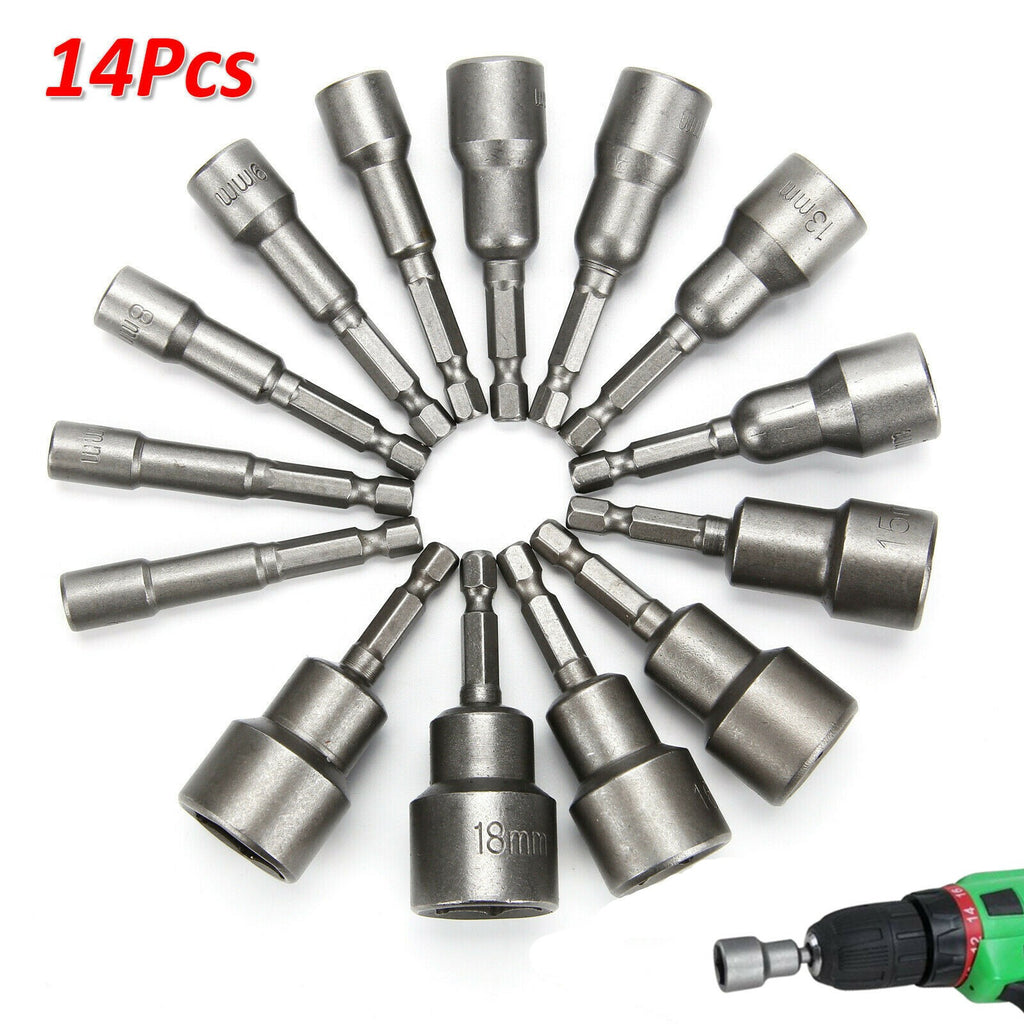 14pcs 6 -19mm 1/4" Nut Driver Bit Set Hex Magnetic Metric Socket Impact Drill UK