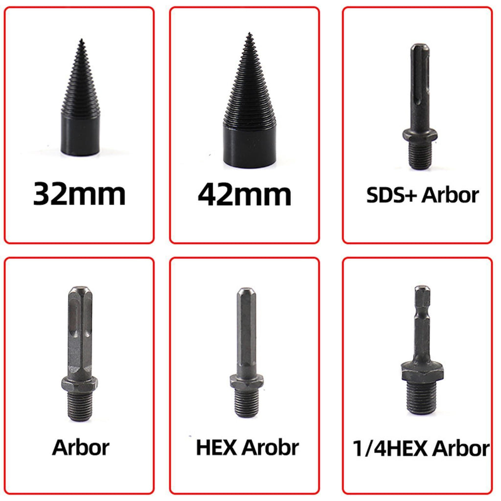 6Pcs Wood Log Splitter Splitting Drill Bit Kit Portable Detachable for Outdoor