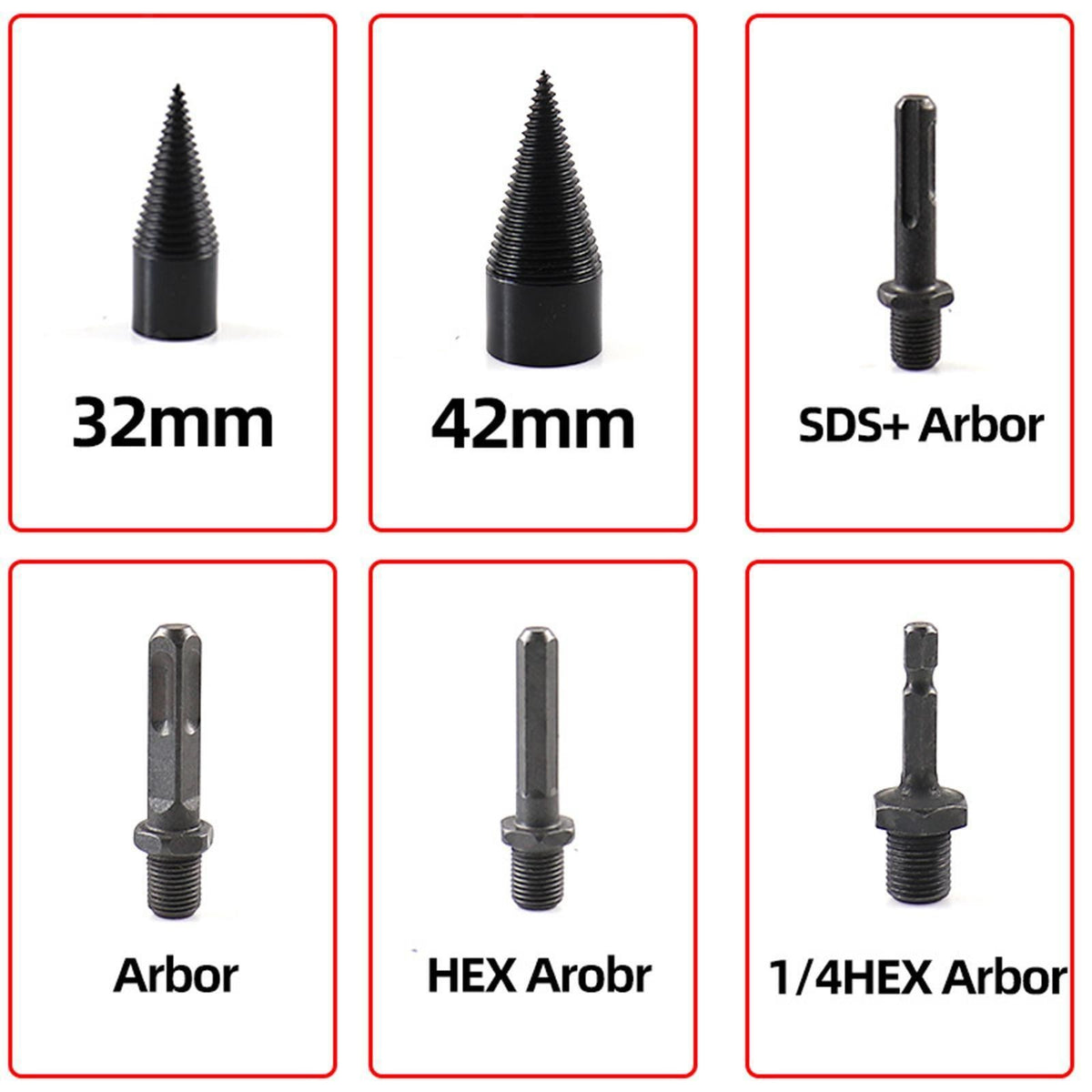 6Pcs Wood Log Splitter Splitting Drill Bit Kit Portable Detachable for Outdoor
