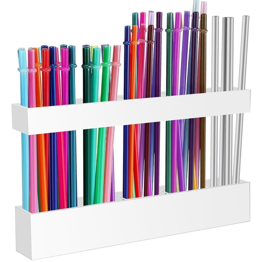 Acrylic Large Straw Holder  Reusable Straw Storage Dispenser Straws Organizer