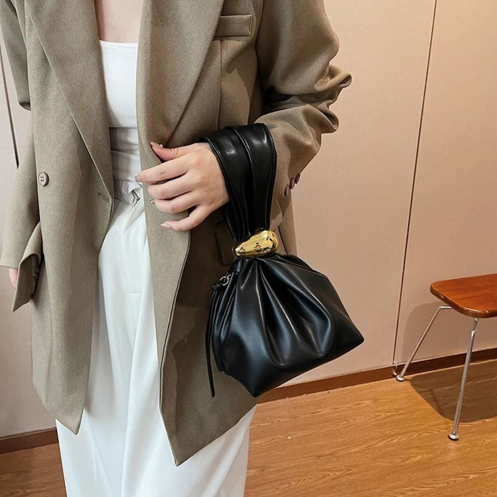 Luxury Designer Soft Leather Clutch Bag Fashion Pleated Handbag