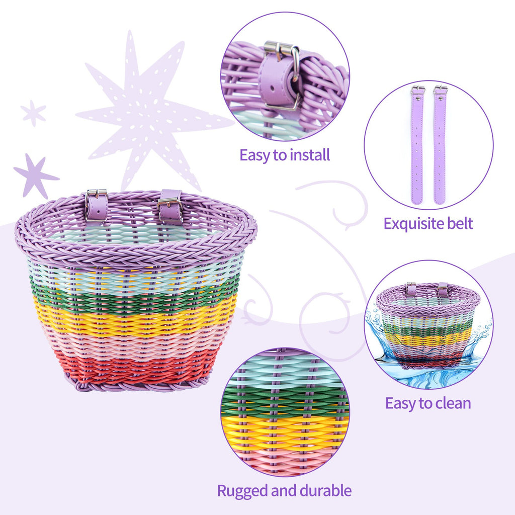 Wicker Kids Bike Basket Handwoven Bicycle Basket Comes with Leather Straps