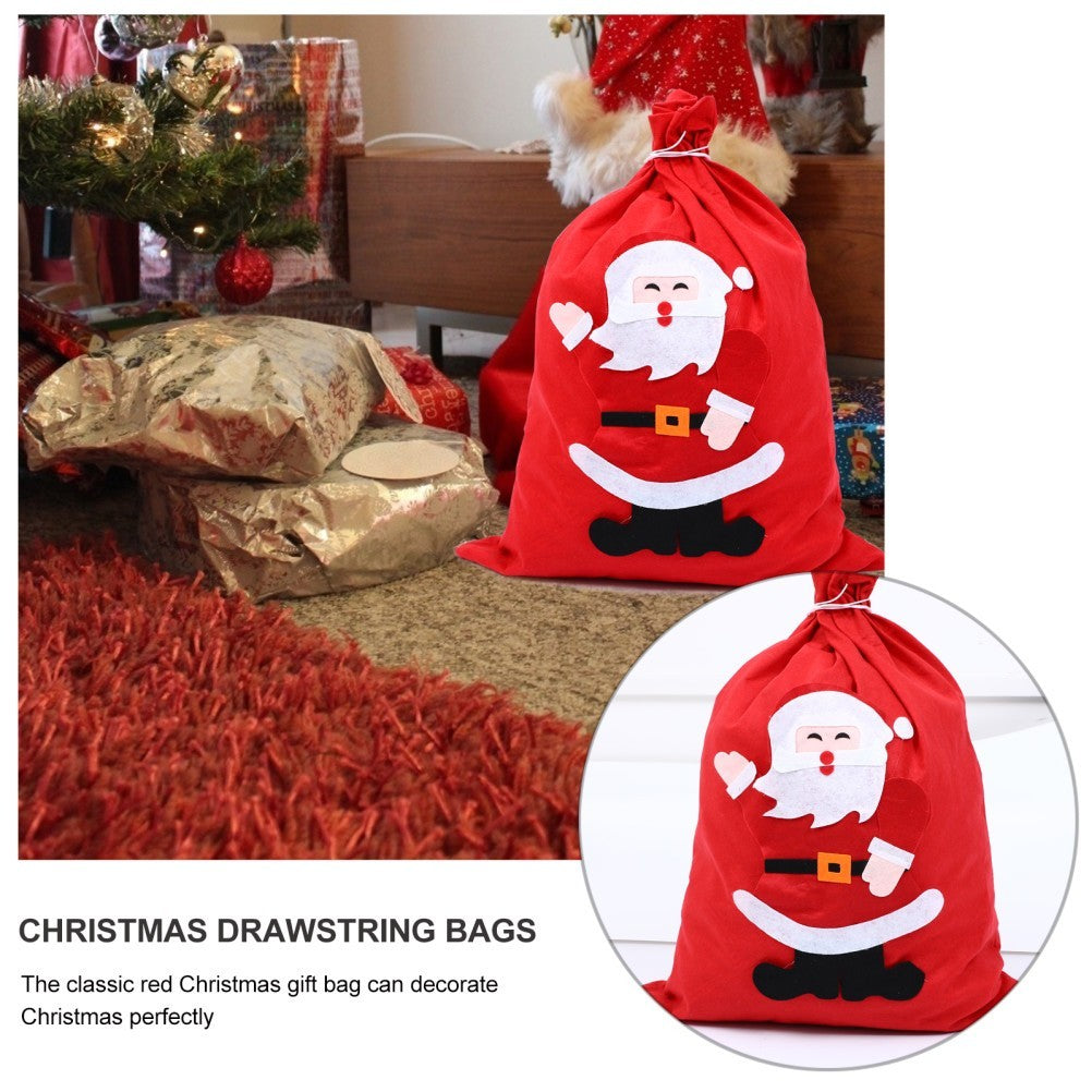 Santa Claus Christmas Gift Bag Reusable Drawstring Present Pouch Red