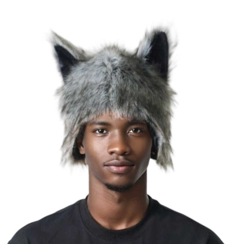 Animal Ear Hooded Cap Plush Winter Windproof Hat Adult Cosplay Event Dressingup