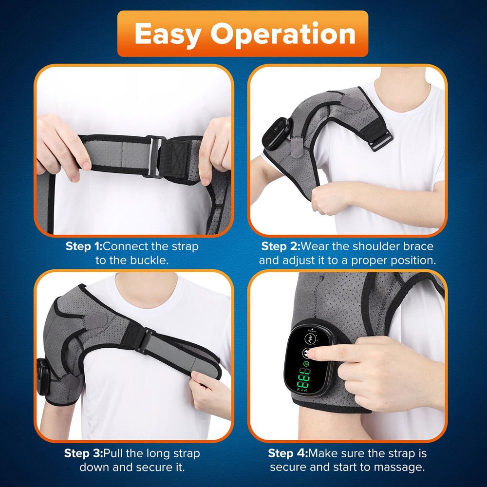 Heated Vibration Shoulder Massager Wrap Rotator Cuff Brace Pain Relief Electric+