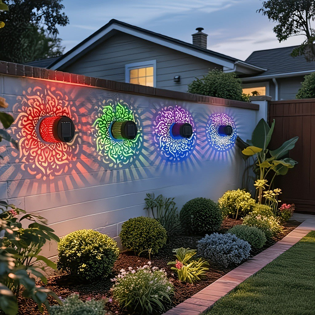 Solar*Mandala Wall Light Outdoor Garden Fence Projector Lamp Patio Ambient Decor