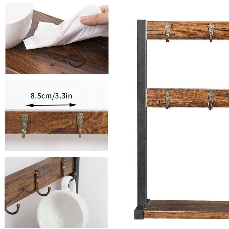 Rustic Coffee Mug Holder Stand, 2 Tier Countertop Mug Tree Holder Rack