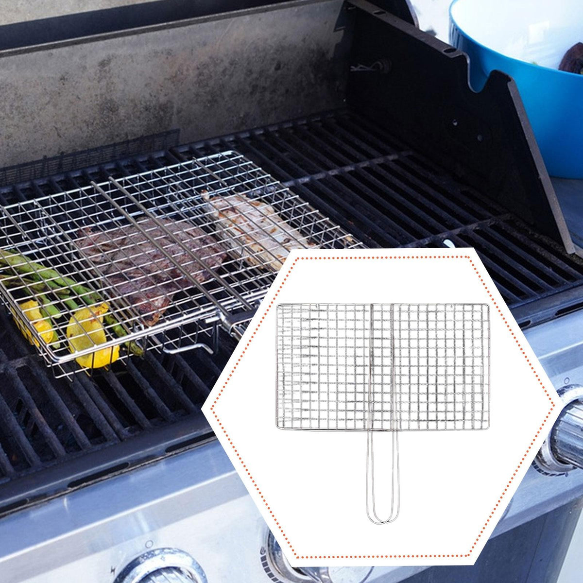 BBQ Grill Basket Barbecue Grill Clip with Handle Portable Meat Grilling Clip BBQ