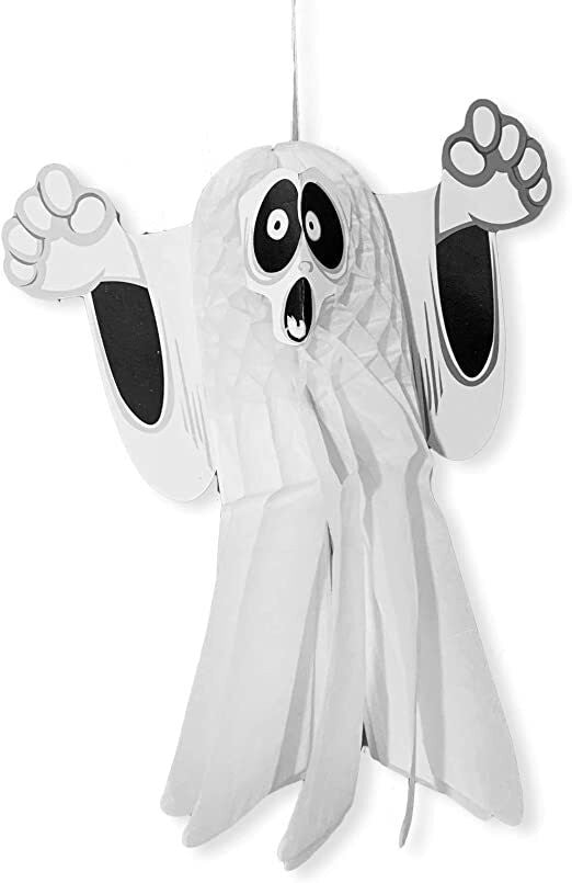 3 x 37cm Halloween Paper 3D Hanging Decorations Scary Black and White Ghost UK
