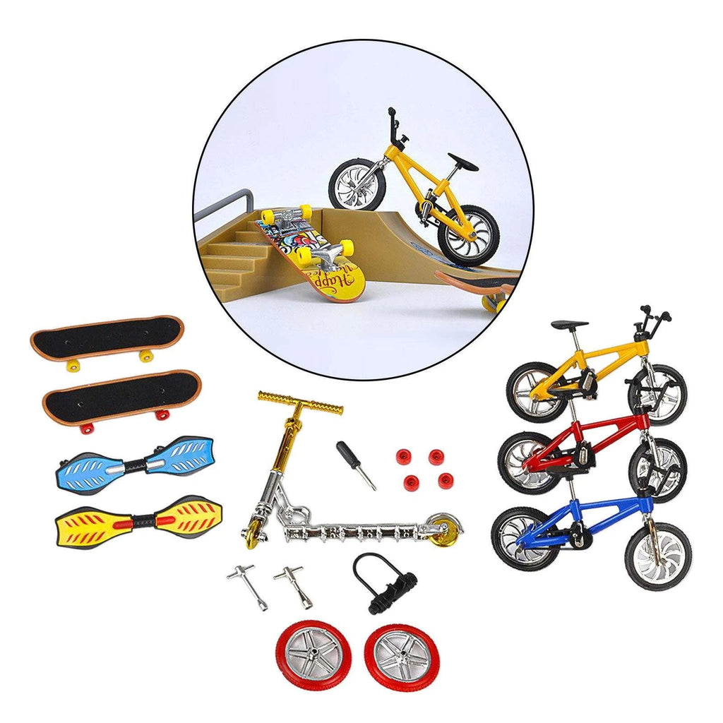 18 Pcs Mini Finger Scooter Bike Fingerboard Skateboard Two Wheels Toys Set Gift